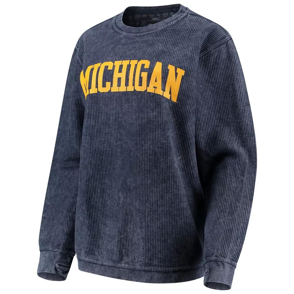 Women's Pressbox Navy Michigan Wolverines Comfy Cord Vintage Wash Basic Arch Pullover Sweatshirt,  Product Image