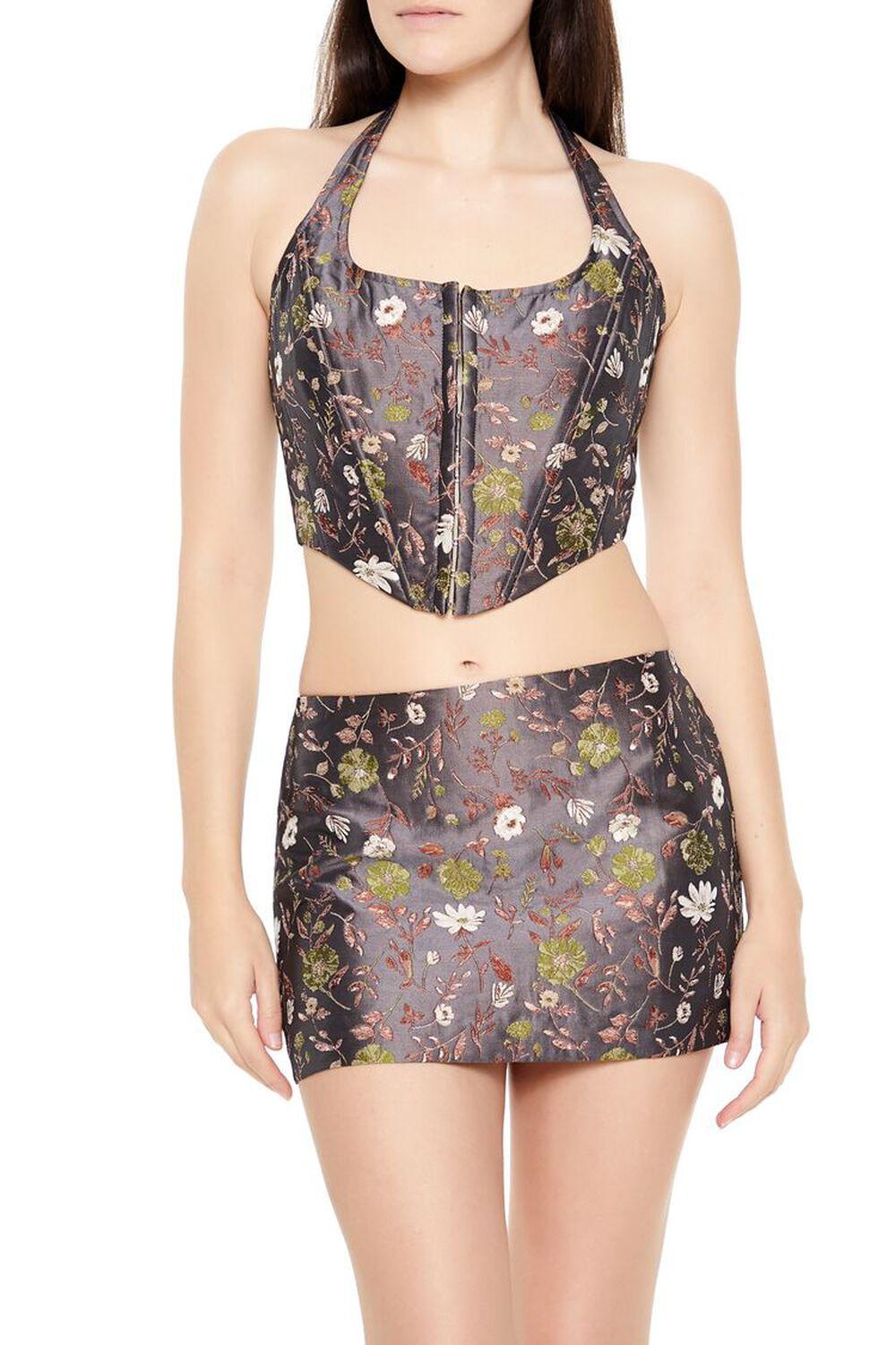 Jacquard Floral Halter Bustier Top | Forever 21 Product Image