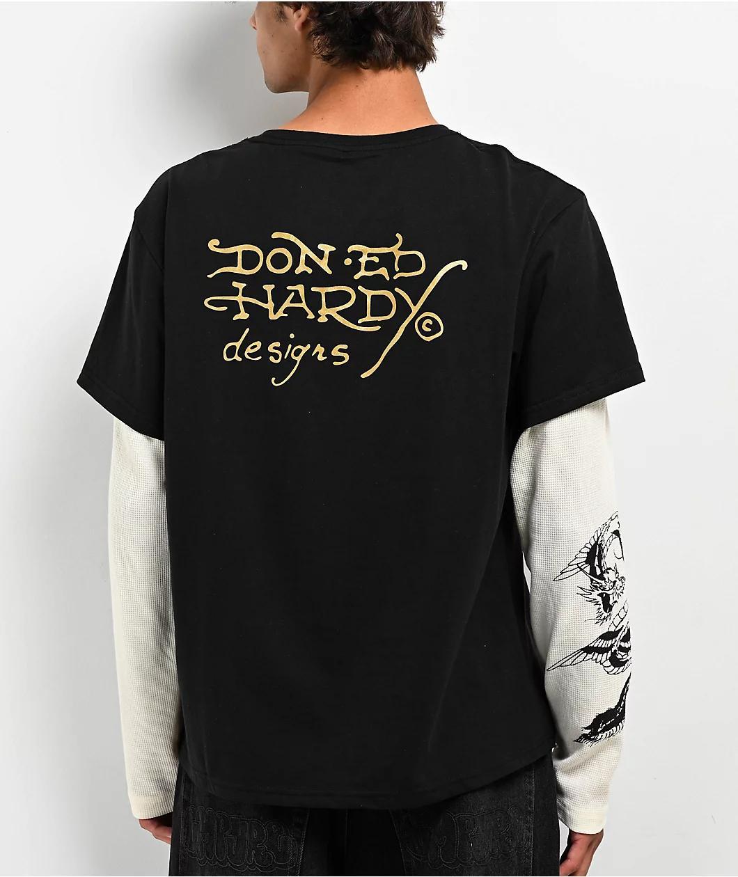 Ed Hardy Dragon Black & Cream 2fer Long Sleeve T-Shirt Product Image