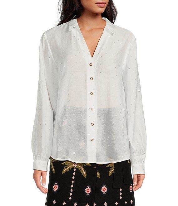 Never Fully Dressed Miley Stud Point Collar Neck Long Sleeve Sheer Button Front Shirt Product Image
