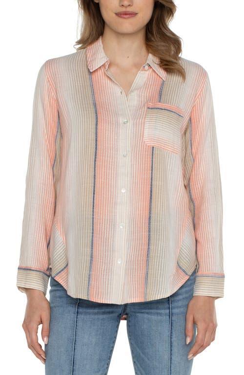 Liverpool Los Angeles Button Front Shirt with 3/4 Sleeve Ombre Woven Stripe (Orange Tan Multi) Women's Clothing Product Image