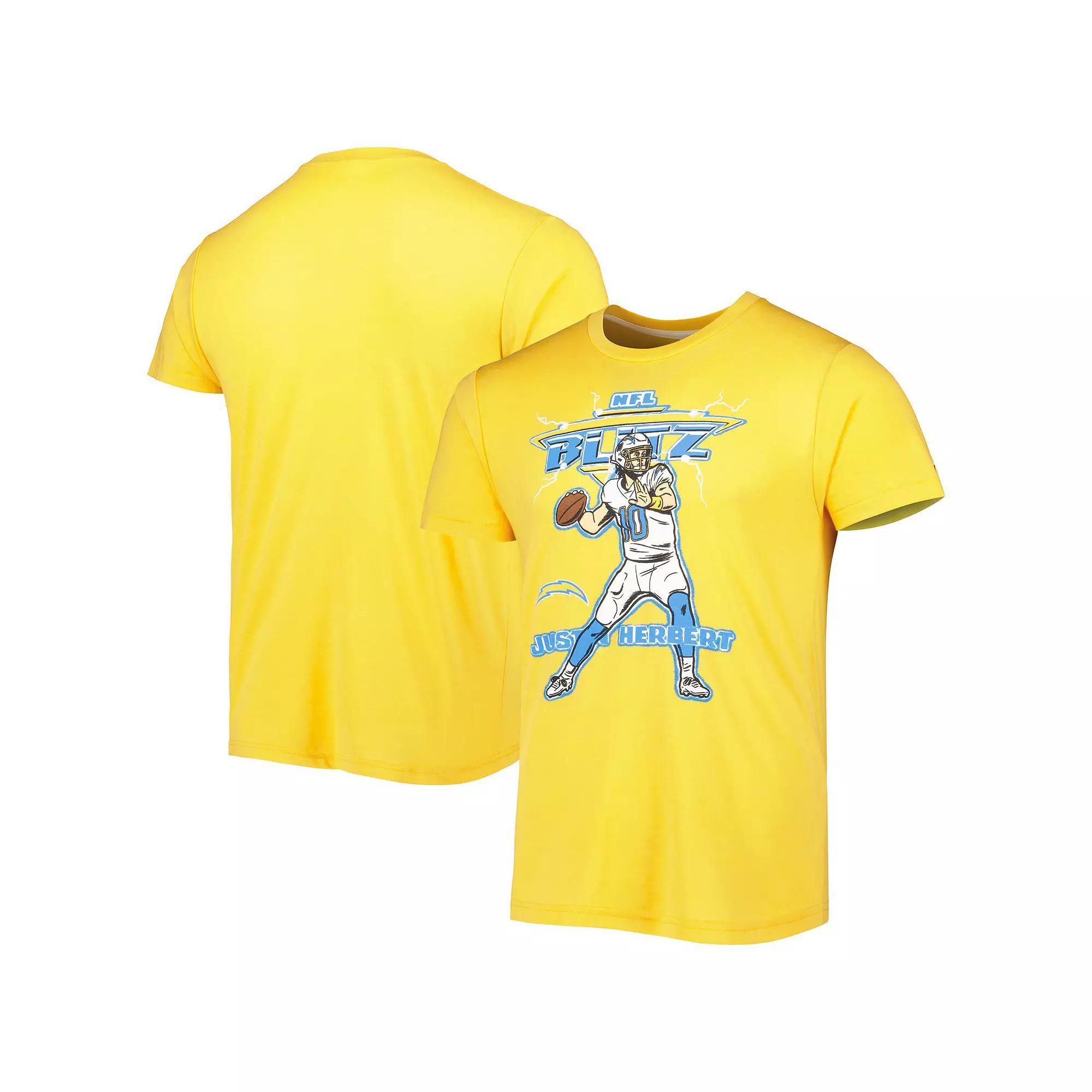 Men's Homage Justin Herbert Heathered Gold Los Angeles Chargers NFL Blitz Player Tri-Blend T-Shirt, Size: Small Product Image