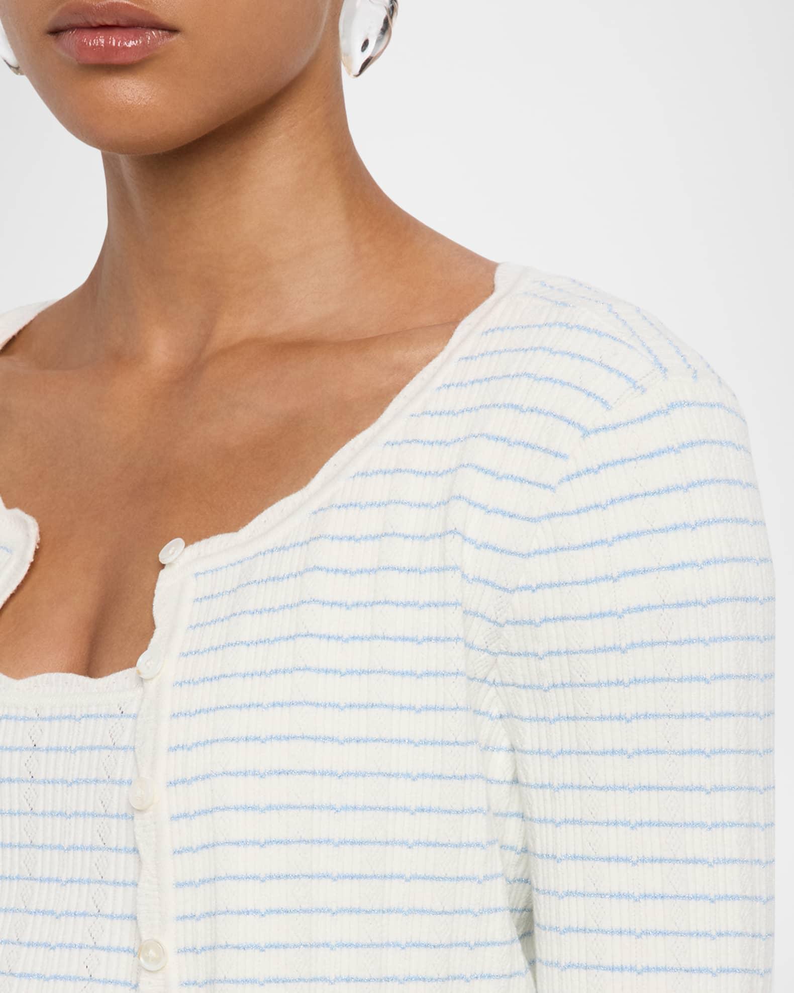 Media Striped Stretch Pointelle Cropped Cardigan Product Image