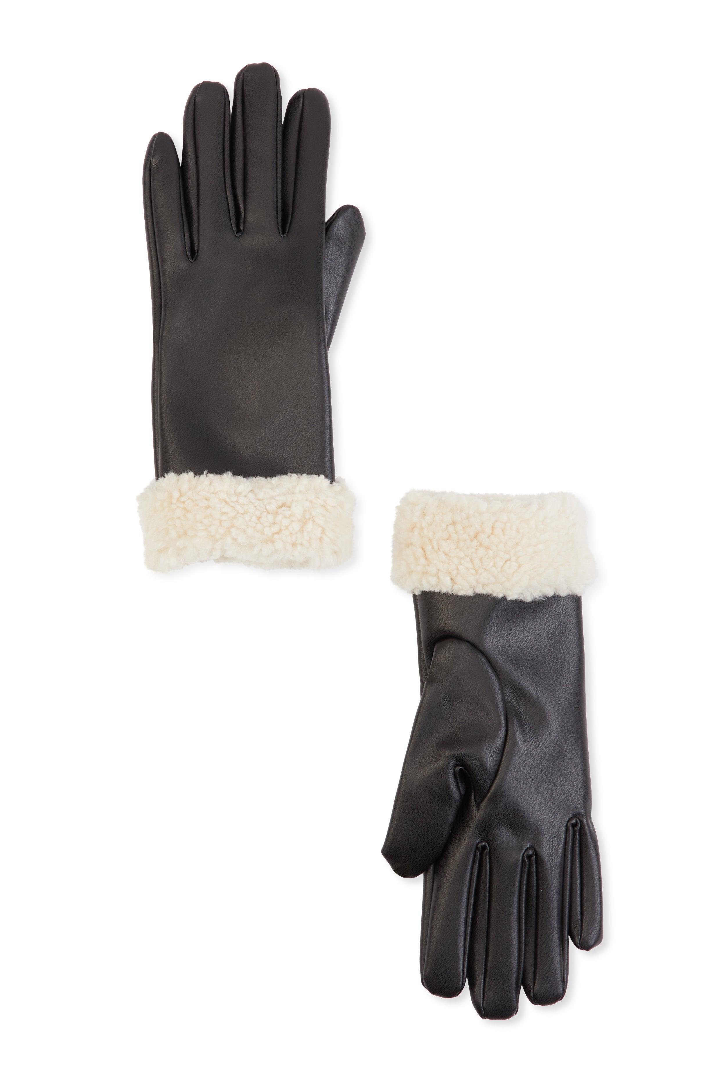 Sherpa Cuff Faux Leather Gloves Female Product Image