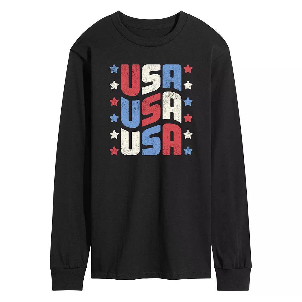 Men's USA Stacked Long Sleeve Graphic Tee., Size: Medium, Black Product Image