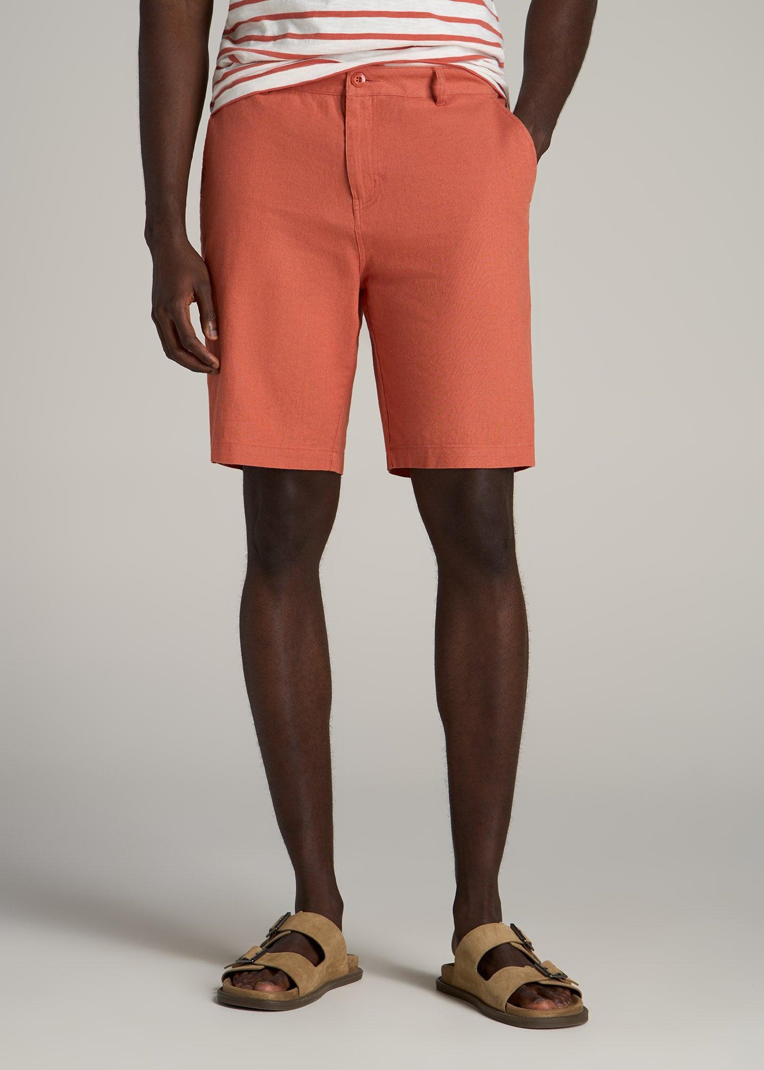 Linen Shorts For Tall Men in Burnt Orange Product Image