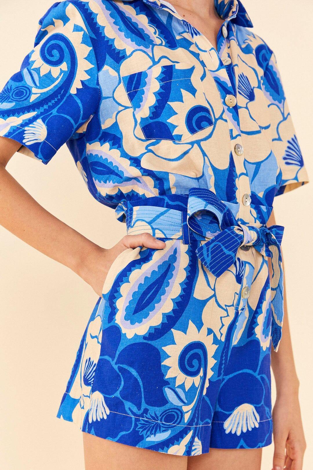 Blue Tropical Groove Romper Product Image