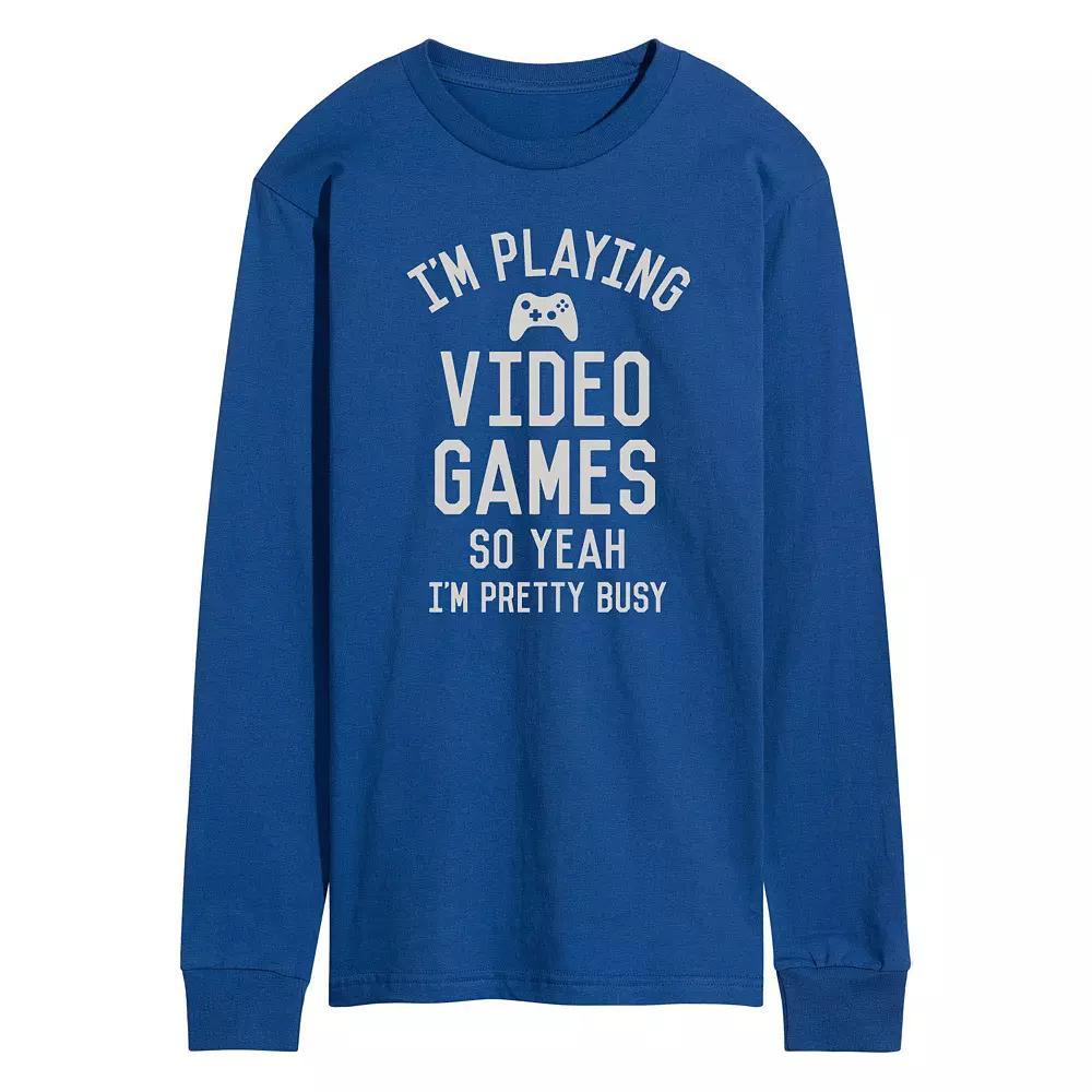 Men's Im Playing Video Games Yeah Busy Long Sleev Graphic Tee,  Product Image