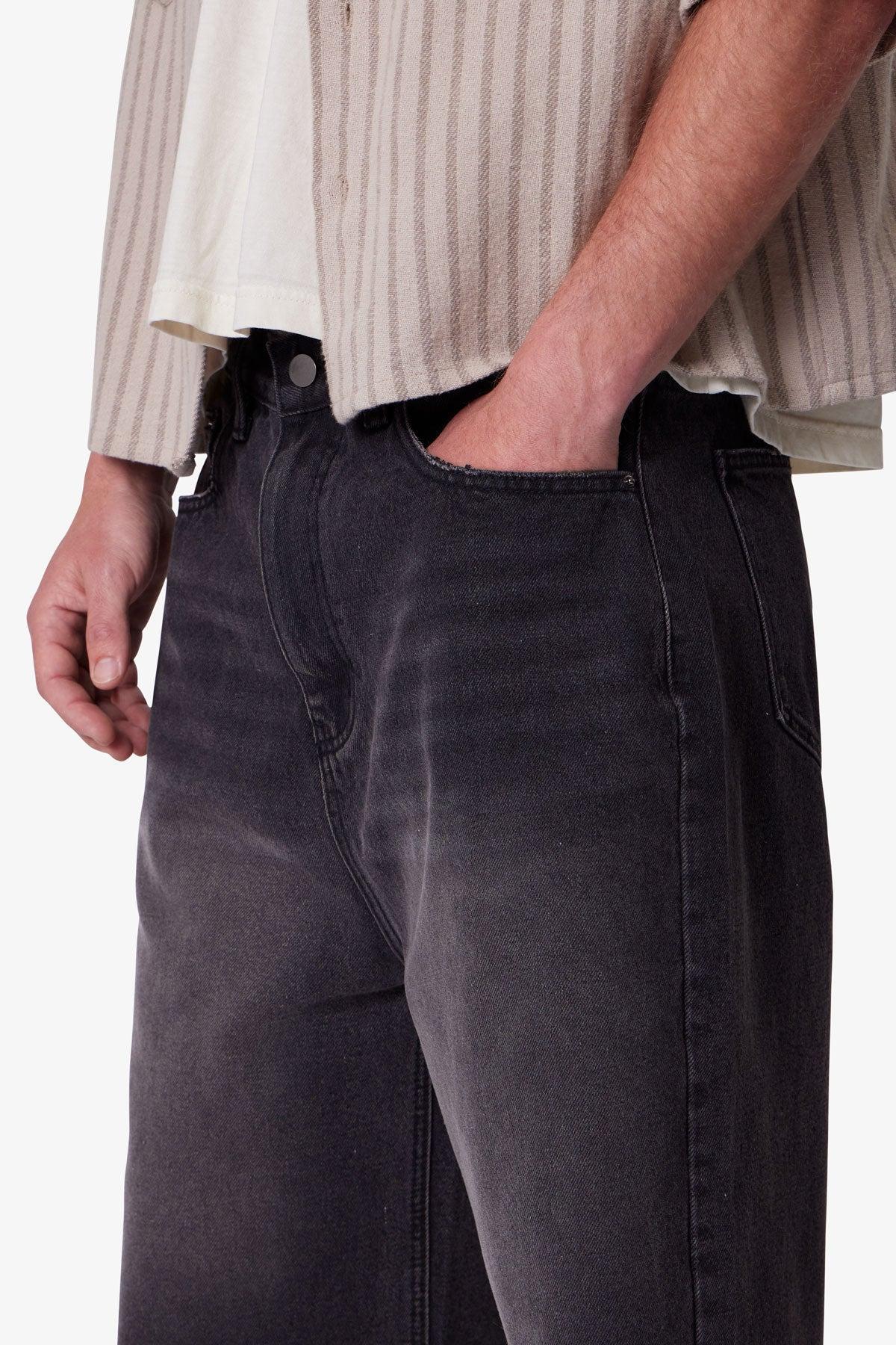 Baggy Cut Off Denim Shorts - Washed Black Product Image