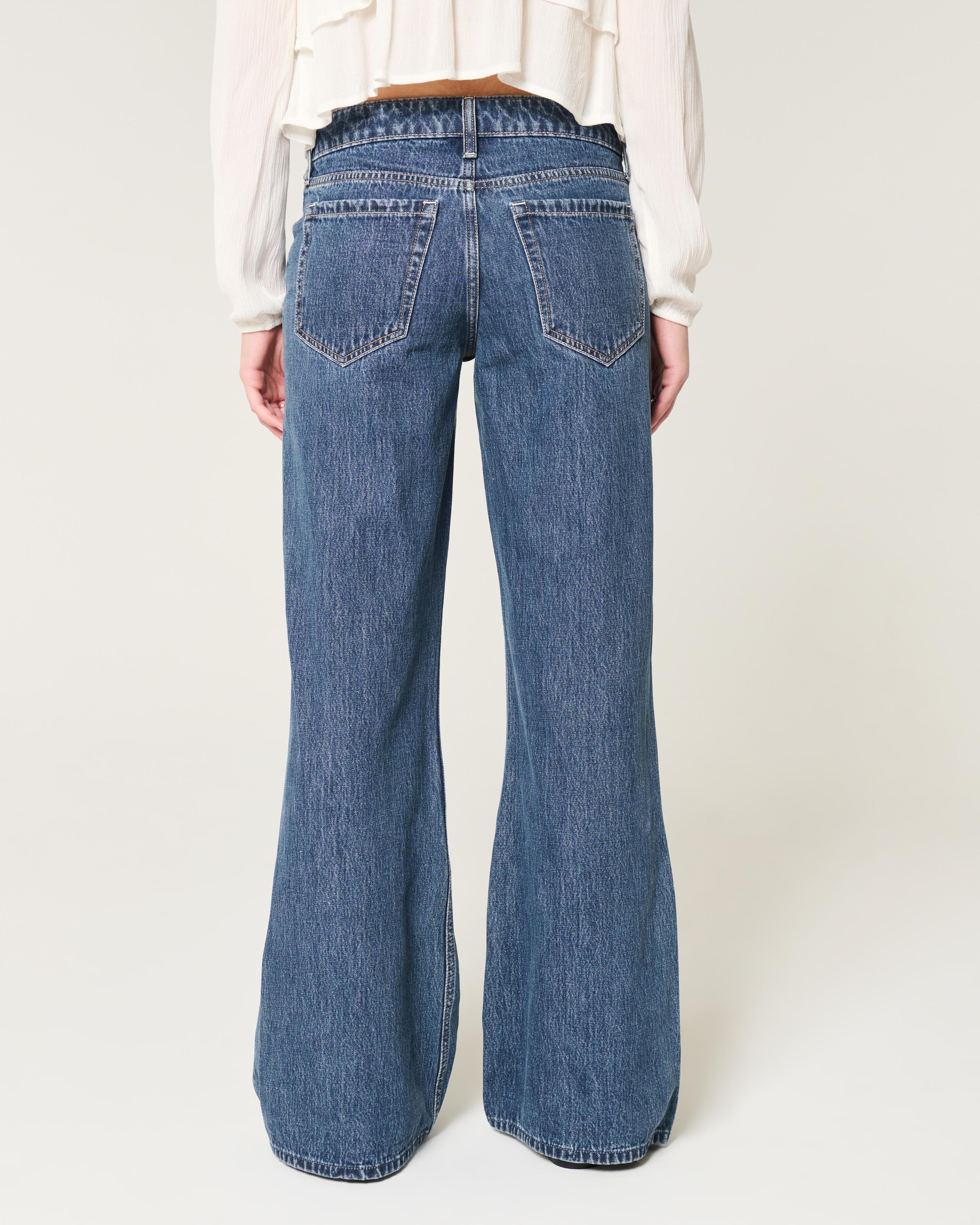 Low-Rise Dark Wash Baggy Flare Jean Product Image