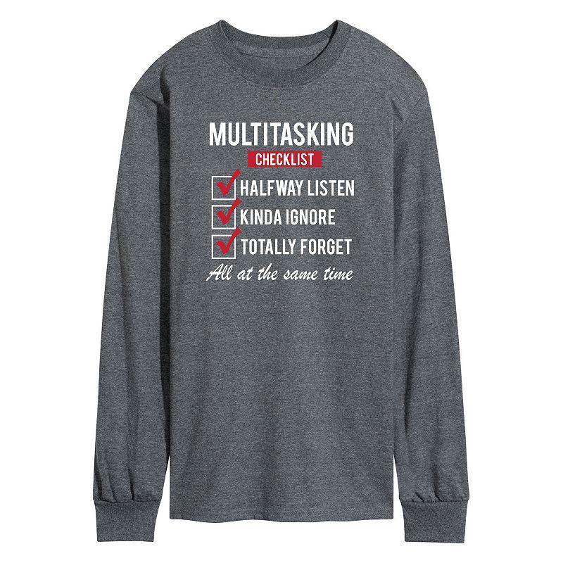 Men's Multitasking Checklist Long Sleeve Tee, Size: XL, Black Product Image