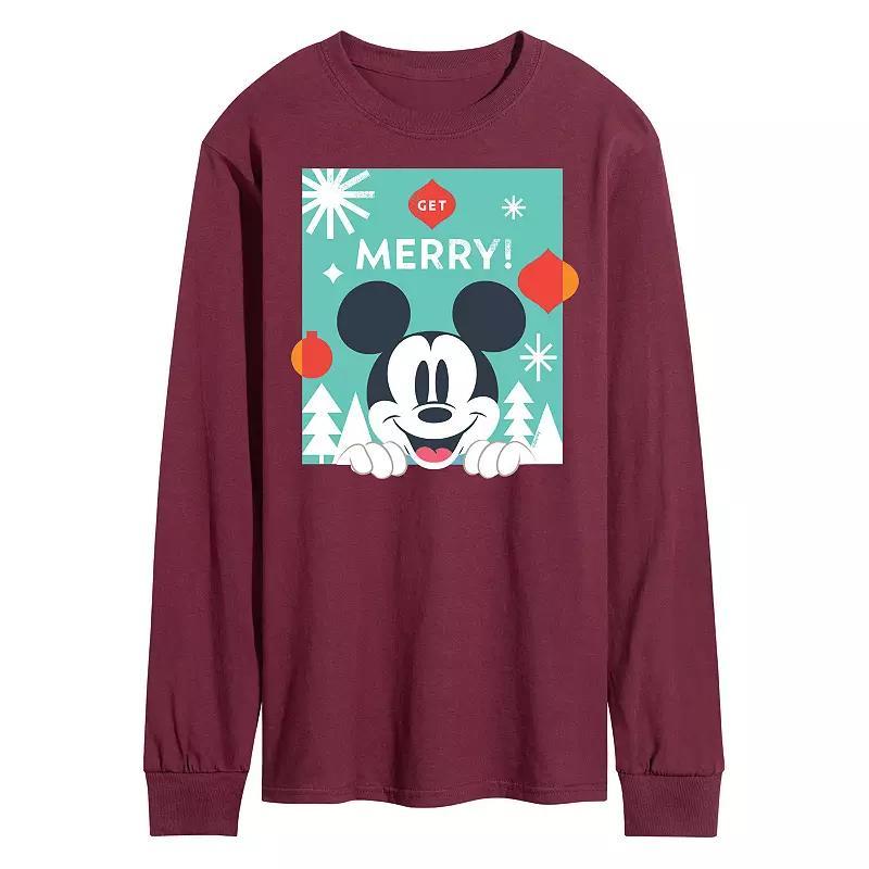 Disney's Men's Mickey Mouse Get Merry Long-sleeved Tee, Size: XXL, Red Product Image