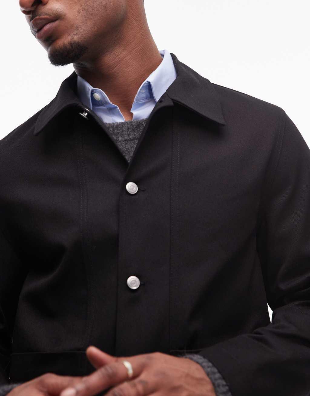 ARKET heavy twill workwear overshirt in black Product Image