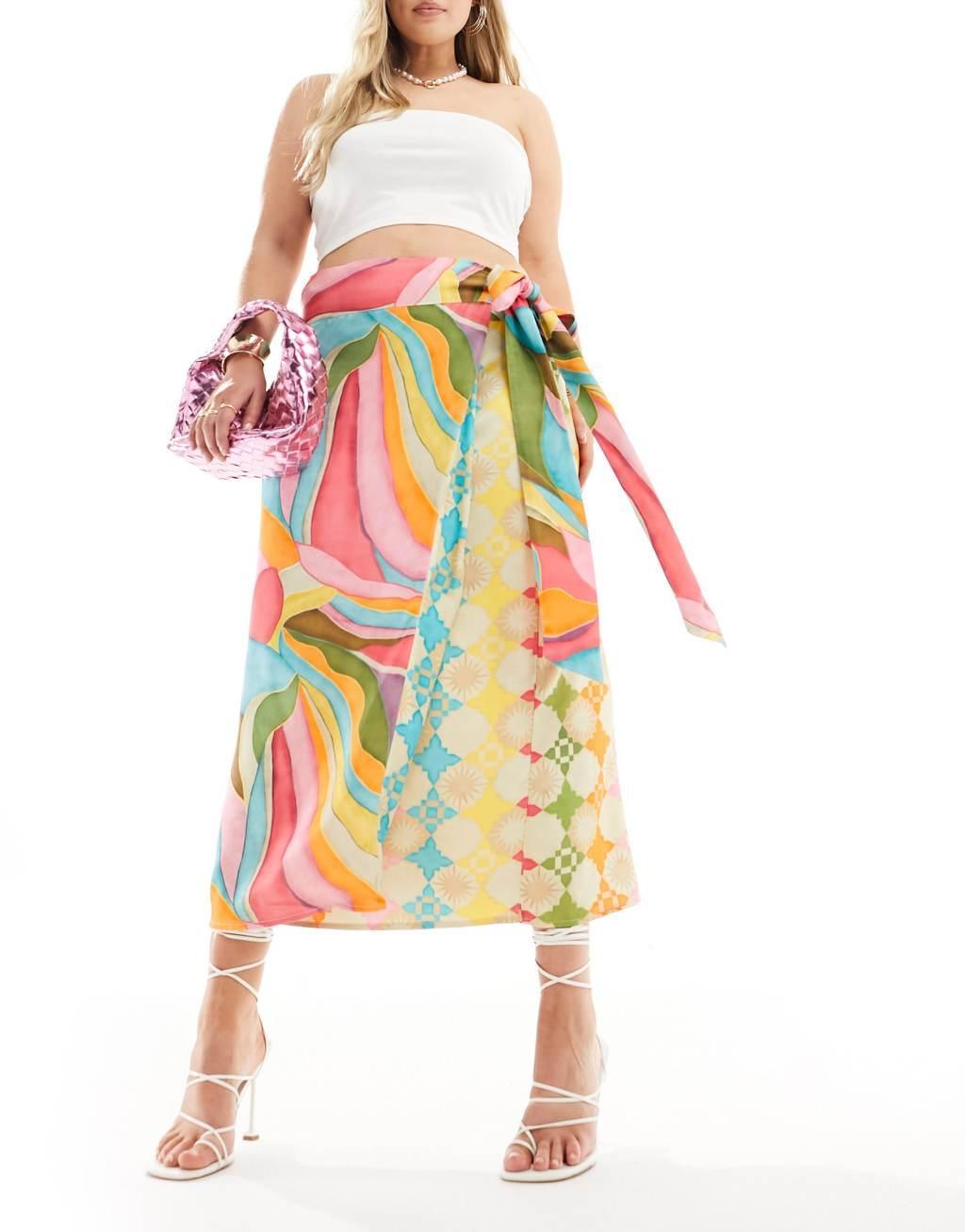 Never Fully Dressed Plus Jaspre wrap midaxi skirt in abstract print Product Image