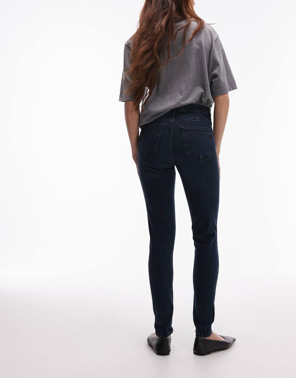 Topshop Jamie high rise skinny jeans in blue black Product Image