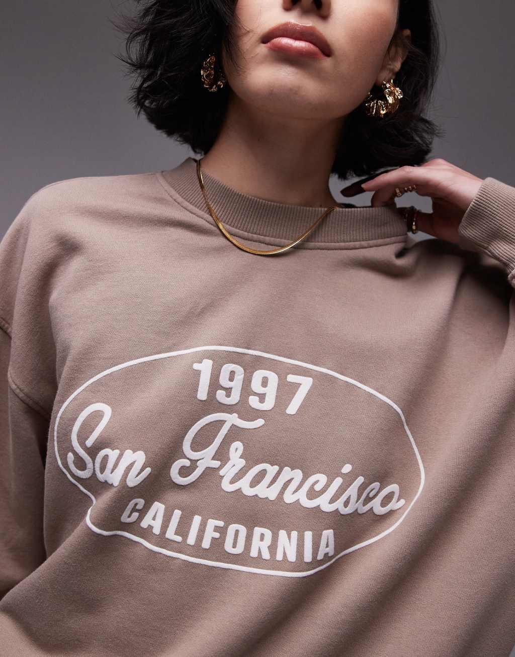 Topshop graphic San Francisco sweatshirt in chocolate - part of a set Product Image