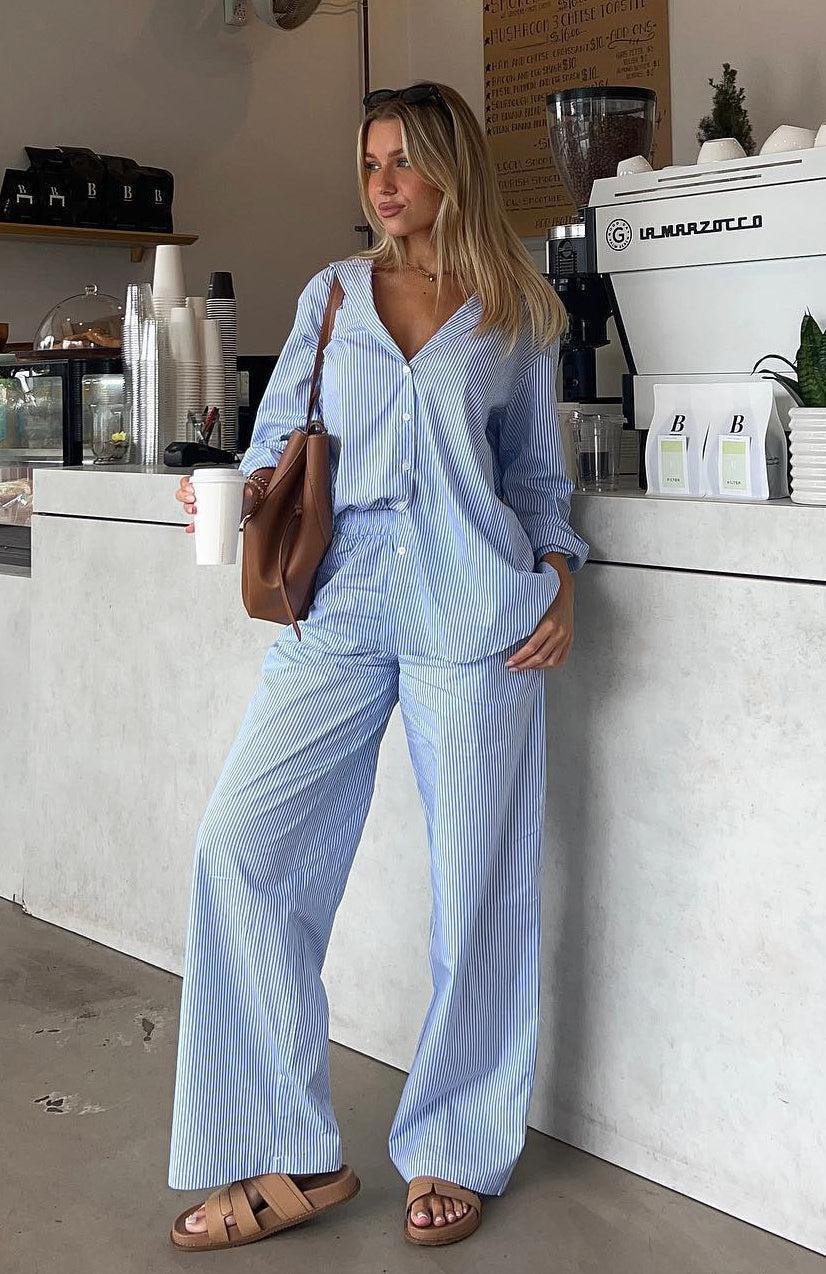 Always About Us Stripe Pants Light Blue Product Image