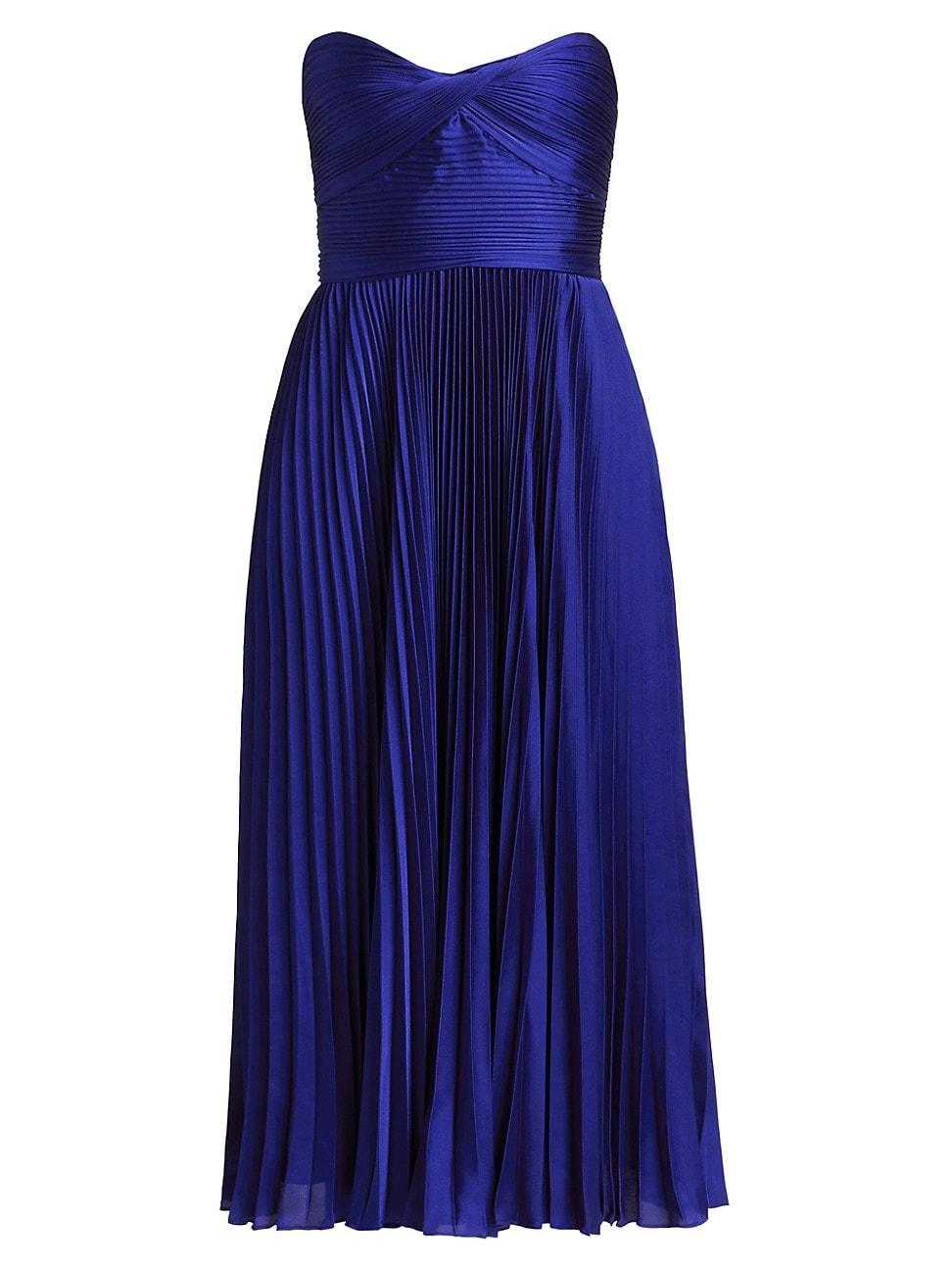 Womens Jeanne Pleated Satin Strapless Midi-Dress Product Image