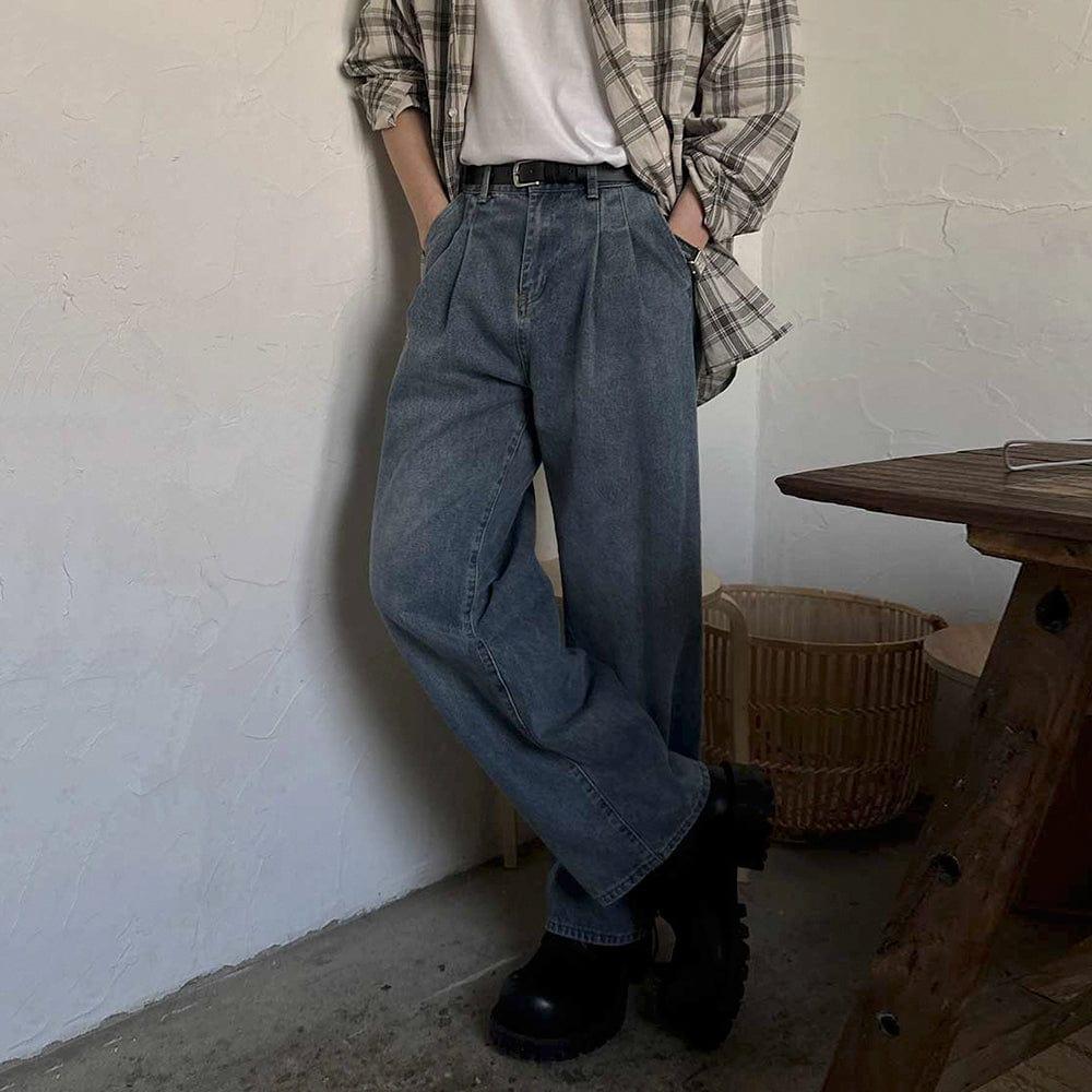 RT No. 12412 PLEATED DENIM STRAIGHT JEANS Product Image