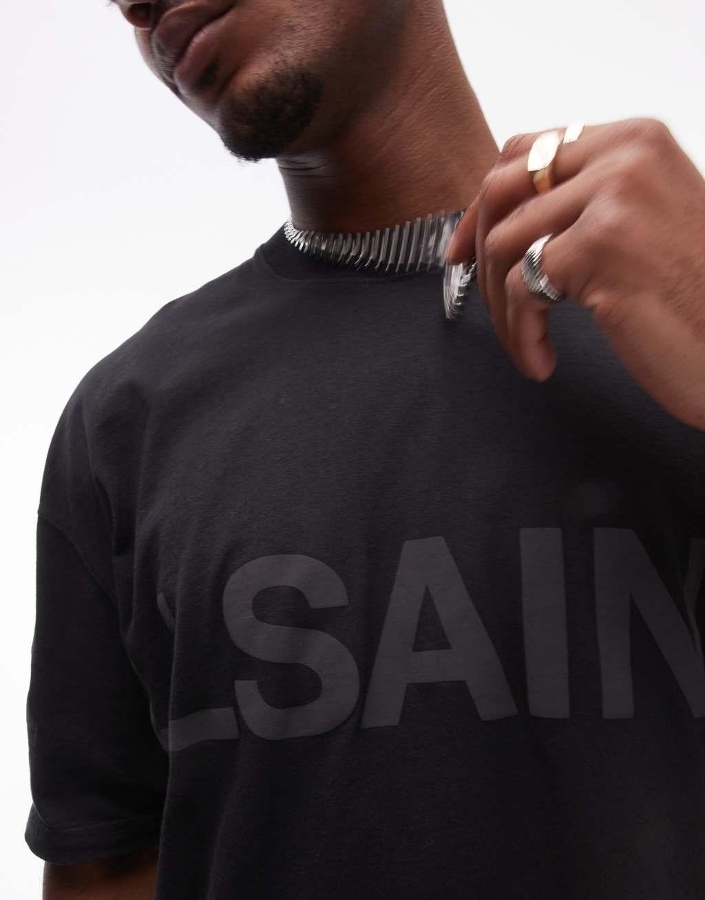 AllSaints Biggy tonal logo t-shirt in black Product Image