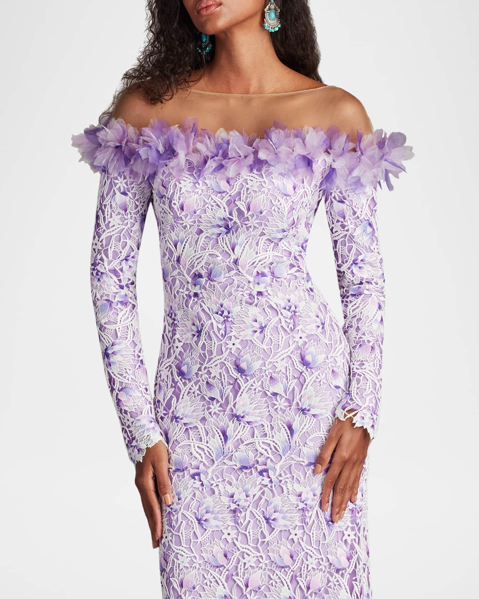 Off-Shoulder Illusion Floral Lace Gown Product Image