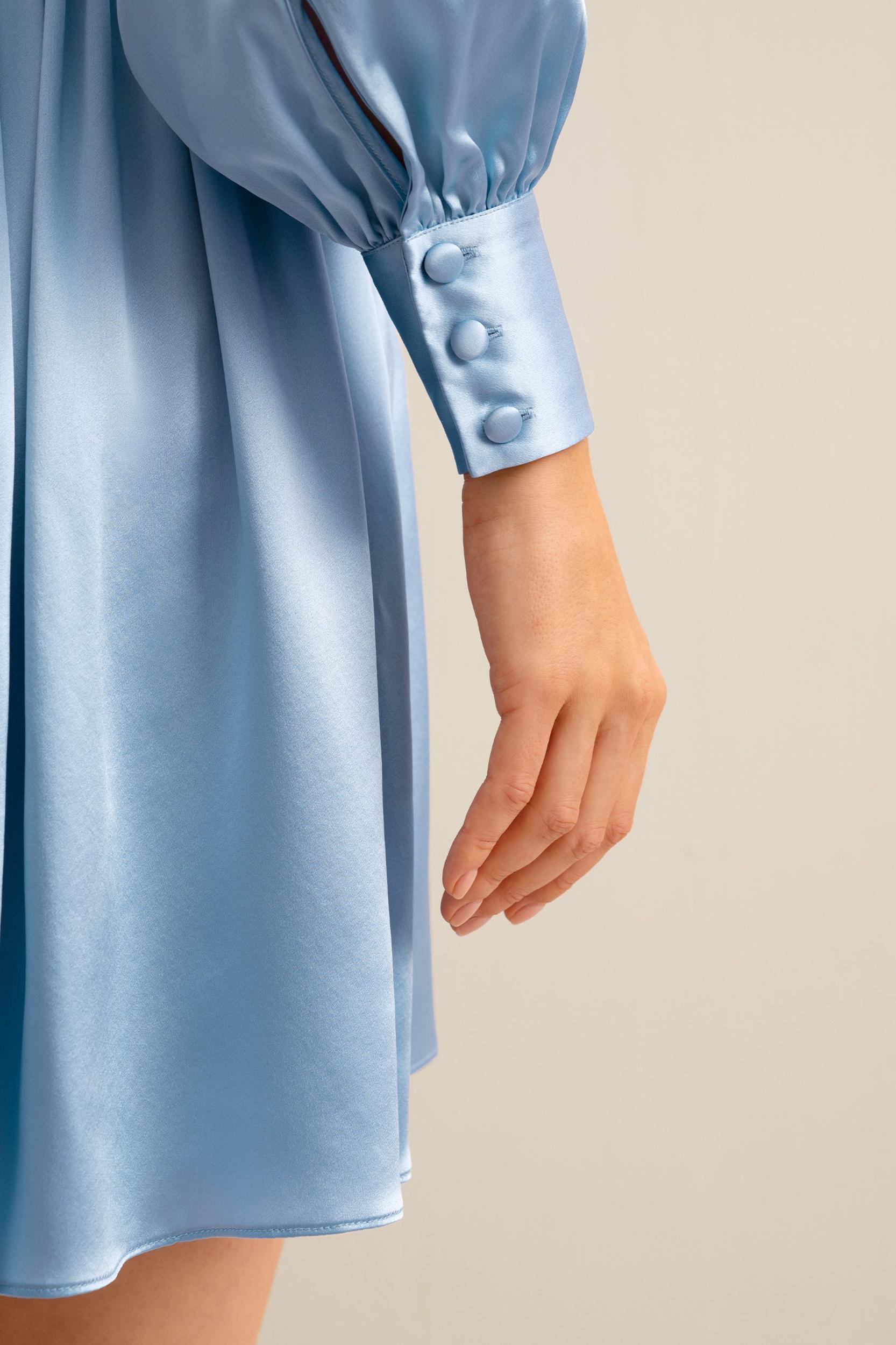 LILYSILK Long Sleeve Silk Dress for Women Navy Blue Pure Silk Glossy Puff Sleeves Skin-Friendly and Breathable S Product Image