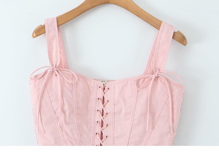 Sleeveless Lace-Up Plain Crop Corset Top Product Image