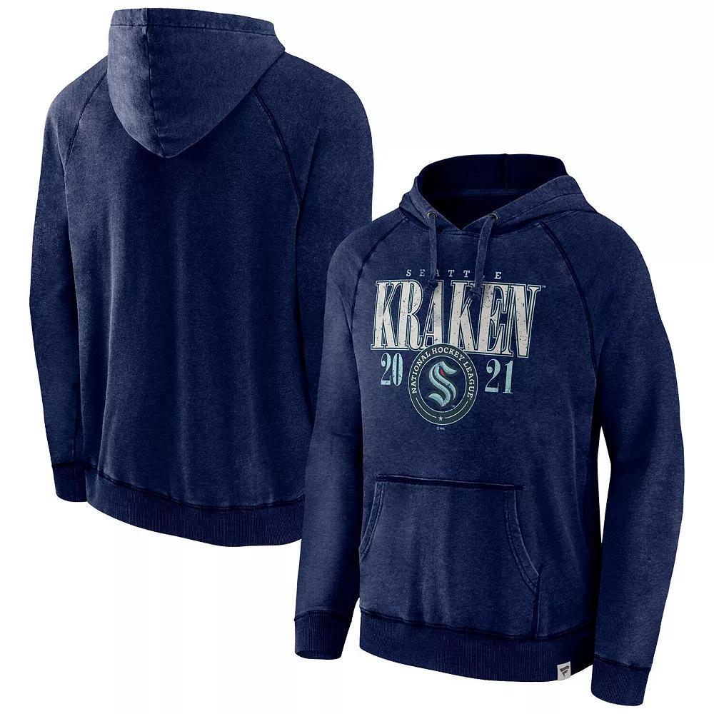 Men's Fanatics Heather Deep Sea Blue Seattle Kraken Shoulder-To-Shoulder Raglan Pullover Hoodie,  Product Image