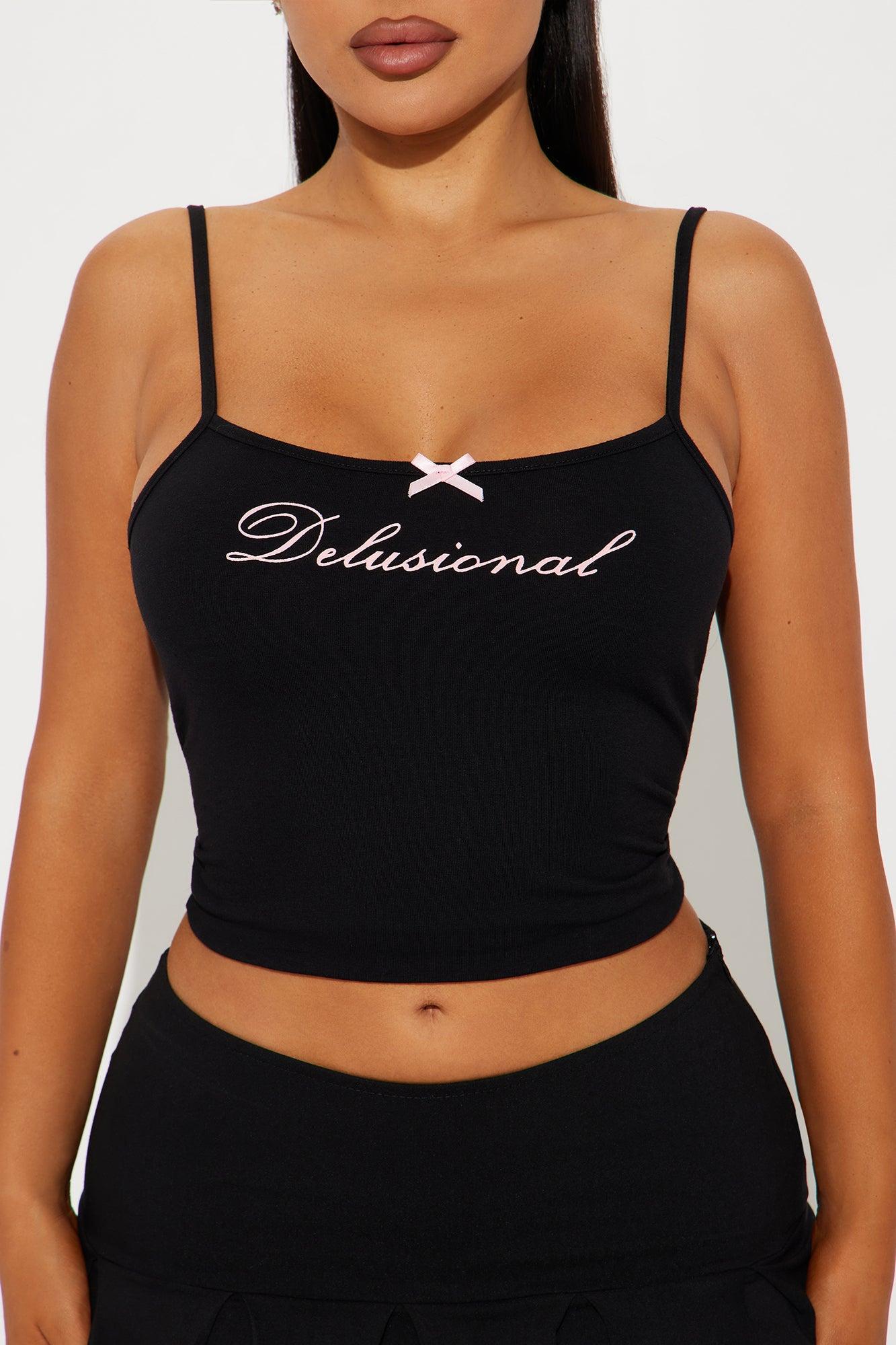 Delusional Bow Cami Top - Black/Pink Product Image