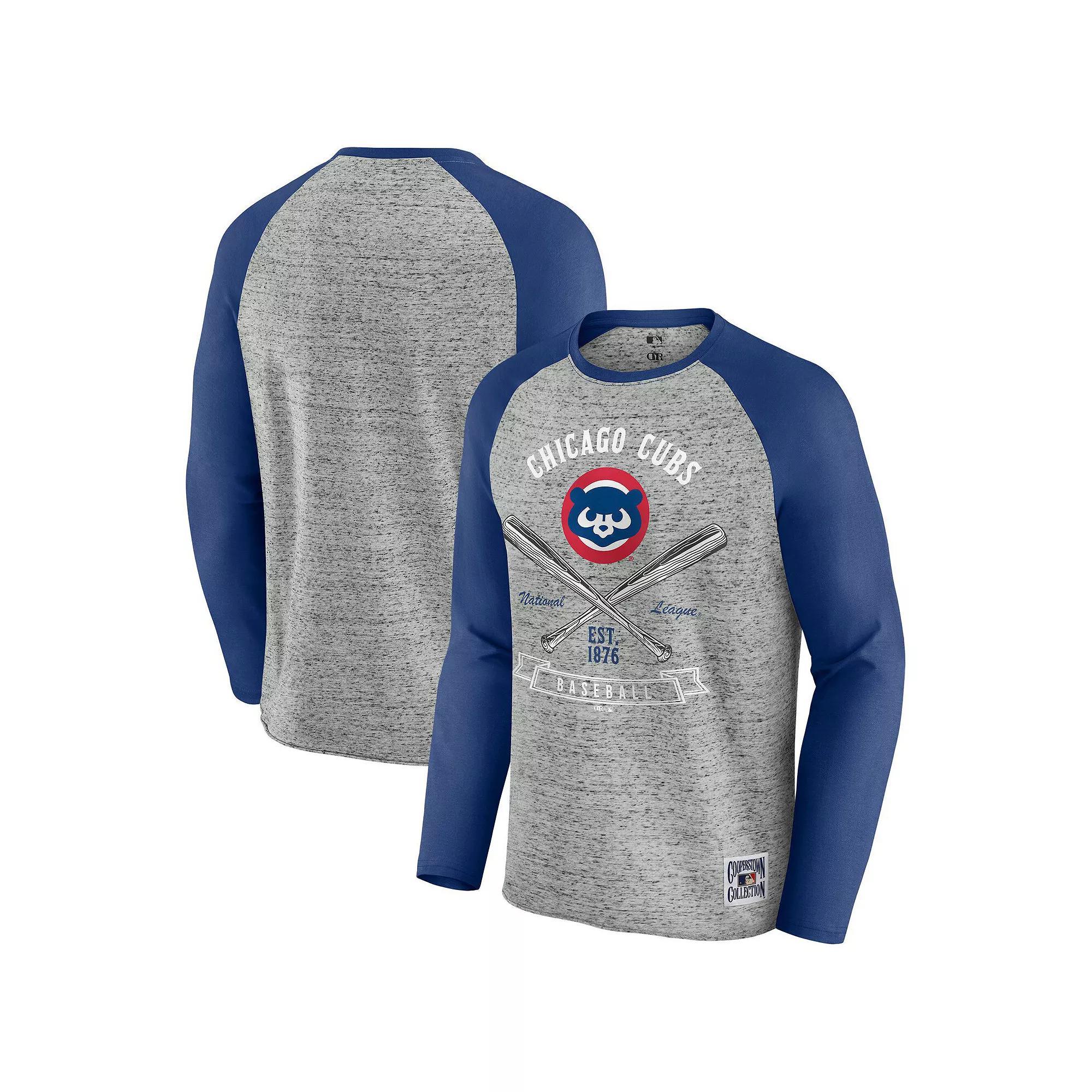 Men's Darius Rucker Collection by Fanatics  Heather Gray Chicago Cubs Raw Edge Raglan Long Sleeve Baseball T-Shirt, Size: Large, Grey Product Image