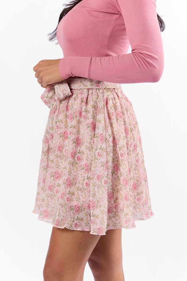 Brunch and Beyond Pink Multi Pleated Belted Floral Skort SALE Product Image