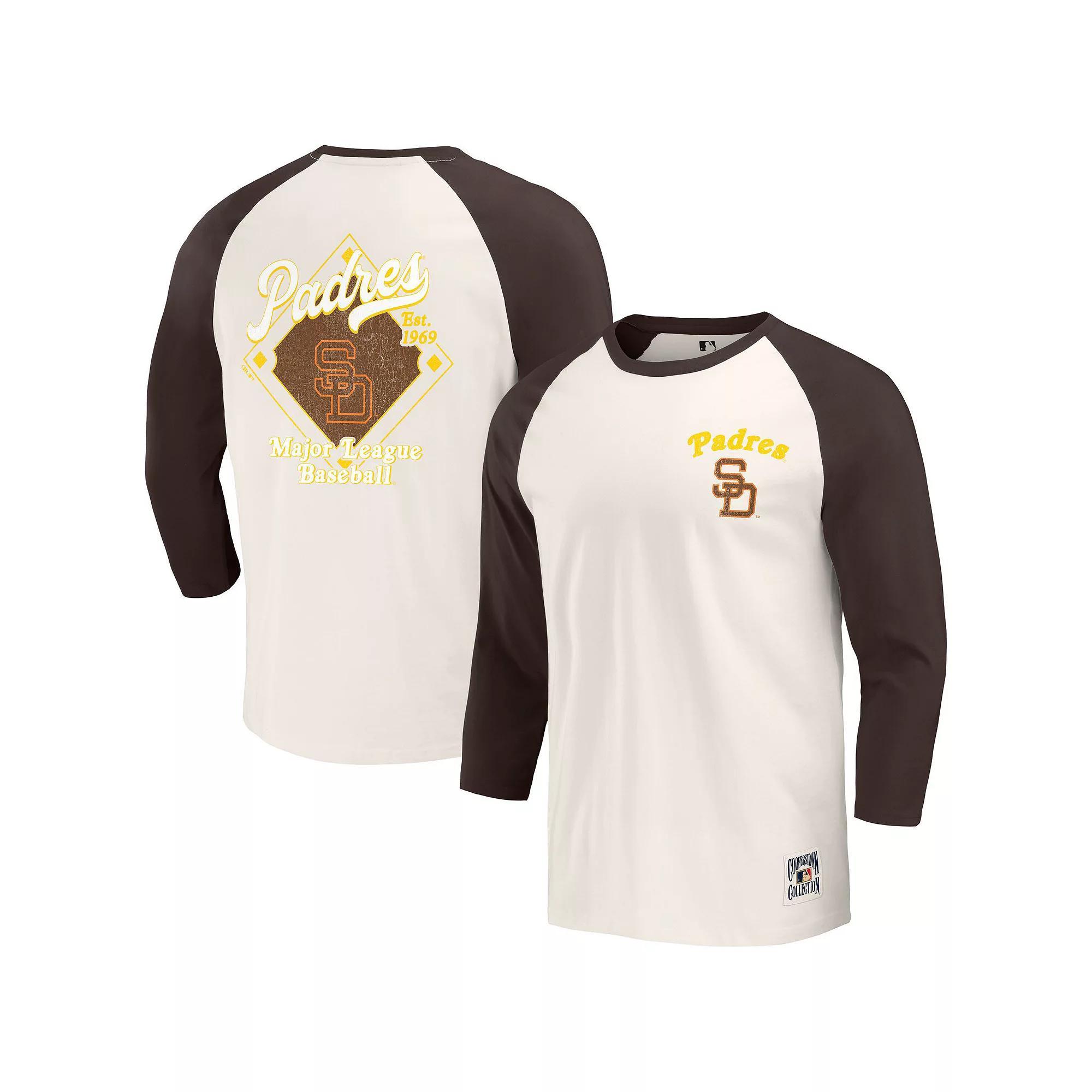 Men's Darius Rucker Collection by Fanatics Brown/White San Diego Padres Cooperstown Collection Raglan 3/4-Sleeve T-Shirt,  Product Image