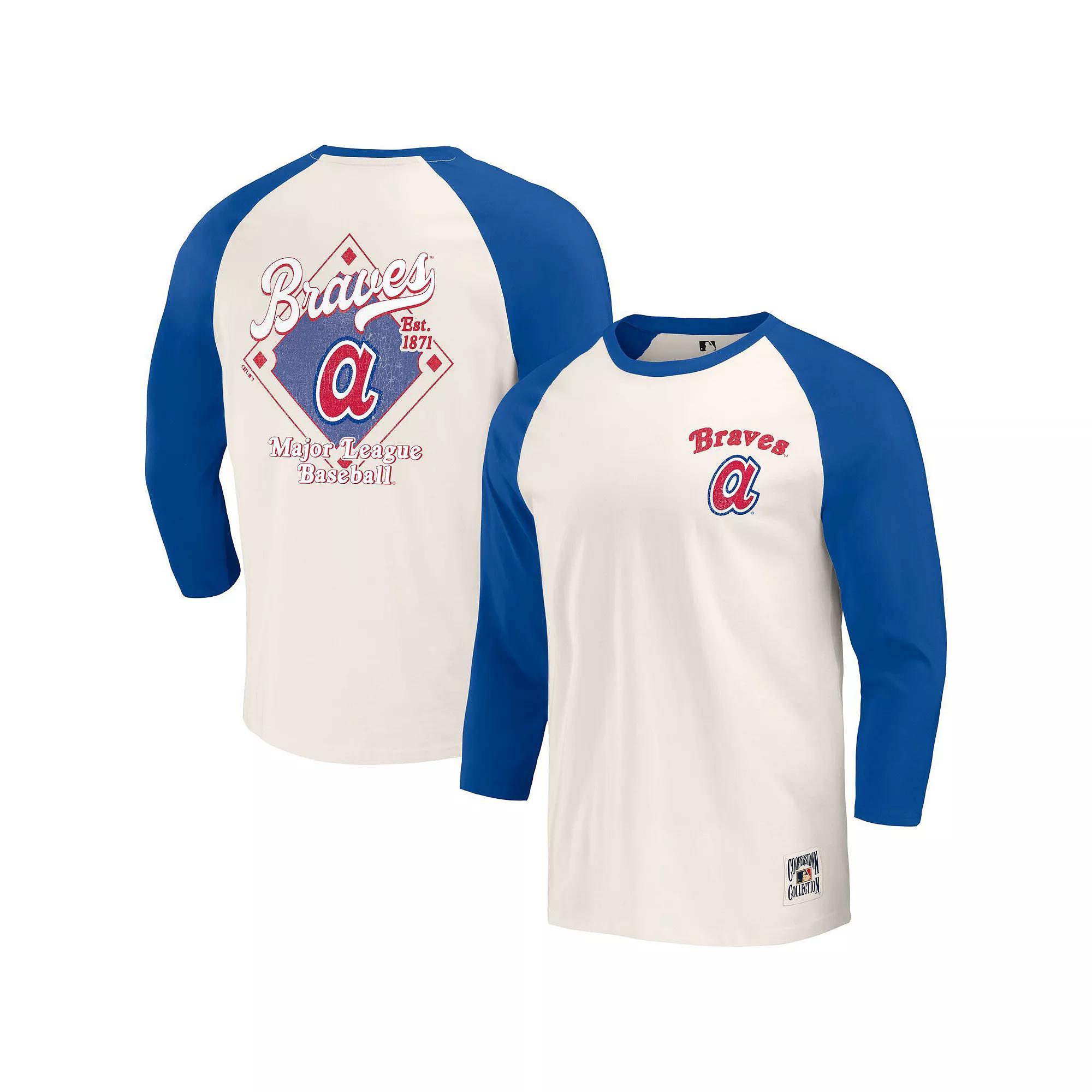 Men's Darius Rucker Collection by Fanatics Royal/White Atlanta Braves Cooperstown Collection Raglan 3/4-Sleeve T-Shirt, Size: Small, Blue Product Image