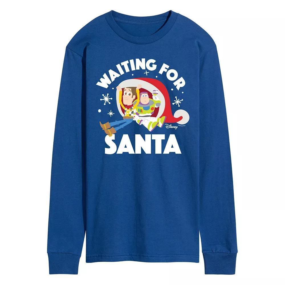 Disney / Pixar's Toy Story Woody & Buzz Lightyear Men's Waiting For Santa Long Sleeve Graphic Tee, Size: Large, Blue Product Image