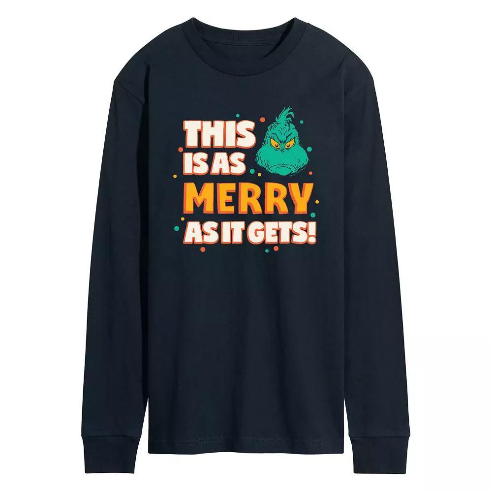 Men's Dr. Seuss The Grinch As Merry As It Gets Long Sleeve Graphic Tee, Size: Large, Blue Product Image