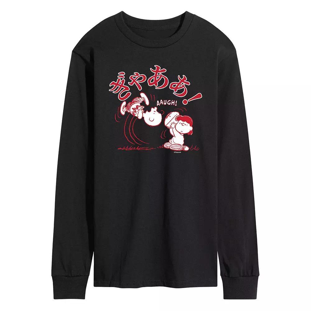 Men's Peanuts Kanji AAUGH Long Sleeve Tee, Size: XXL, Black Product Image