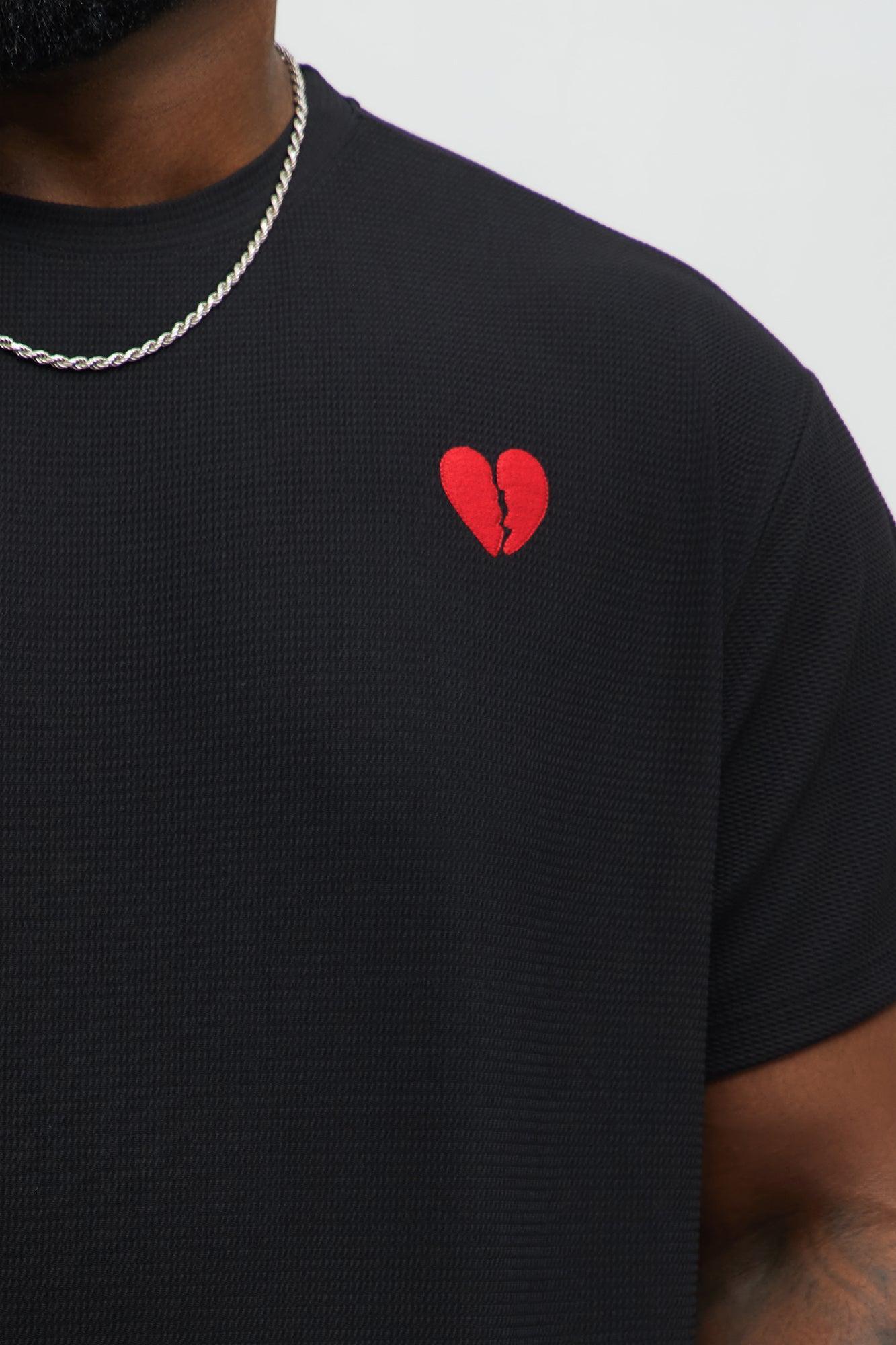 Broken Heart Textured Short Sleeve Tee - Black Product Image