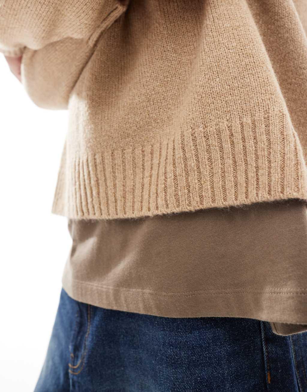 ASOS DESIGN super oversized boxy fit brushed knitted notch neck sweater in beige Product Image