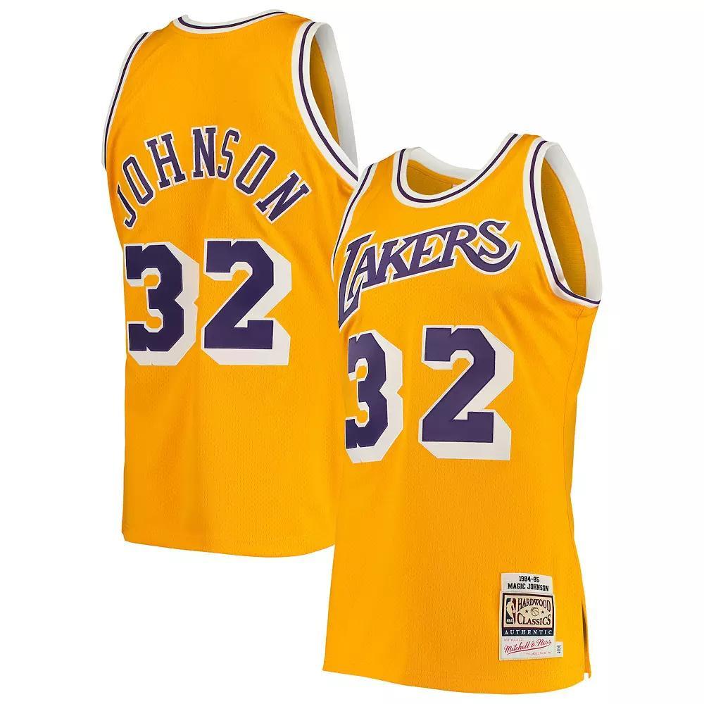 Men's Mitchell & Ness Magic Johnson Gold Los Angeles Lakers 1984/85 Hardwood Classics Authentic Jersey, Size: 36 Product Image