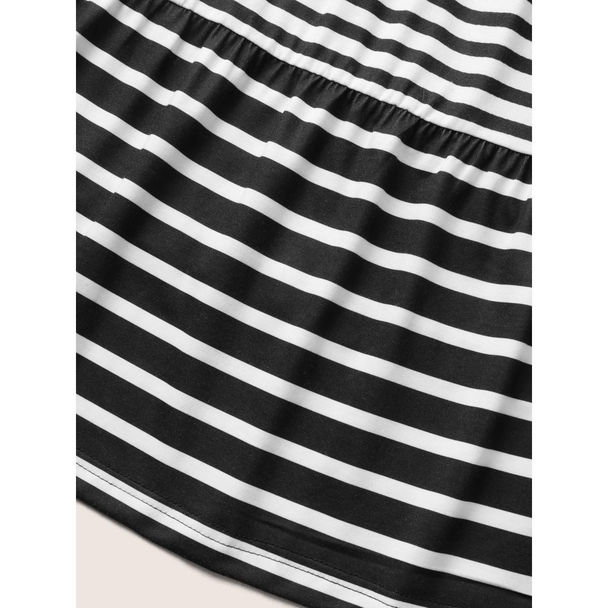 Plus Size Striped Ruffle Layered Hem Tank Midi Dress Black Women Casual Patchwork Square Neck Sleeveless Curvy BloomChic 14-16/1X Product Image