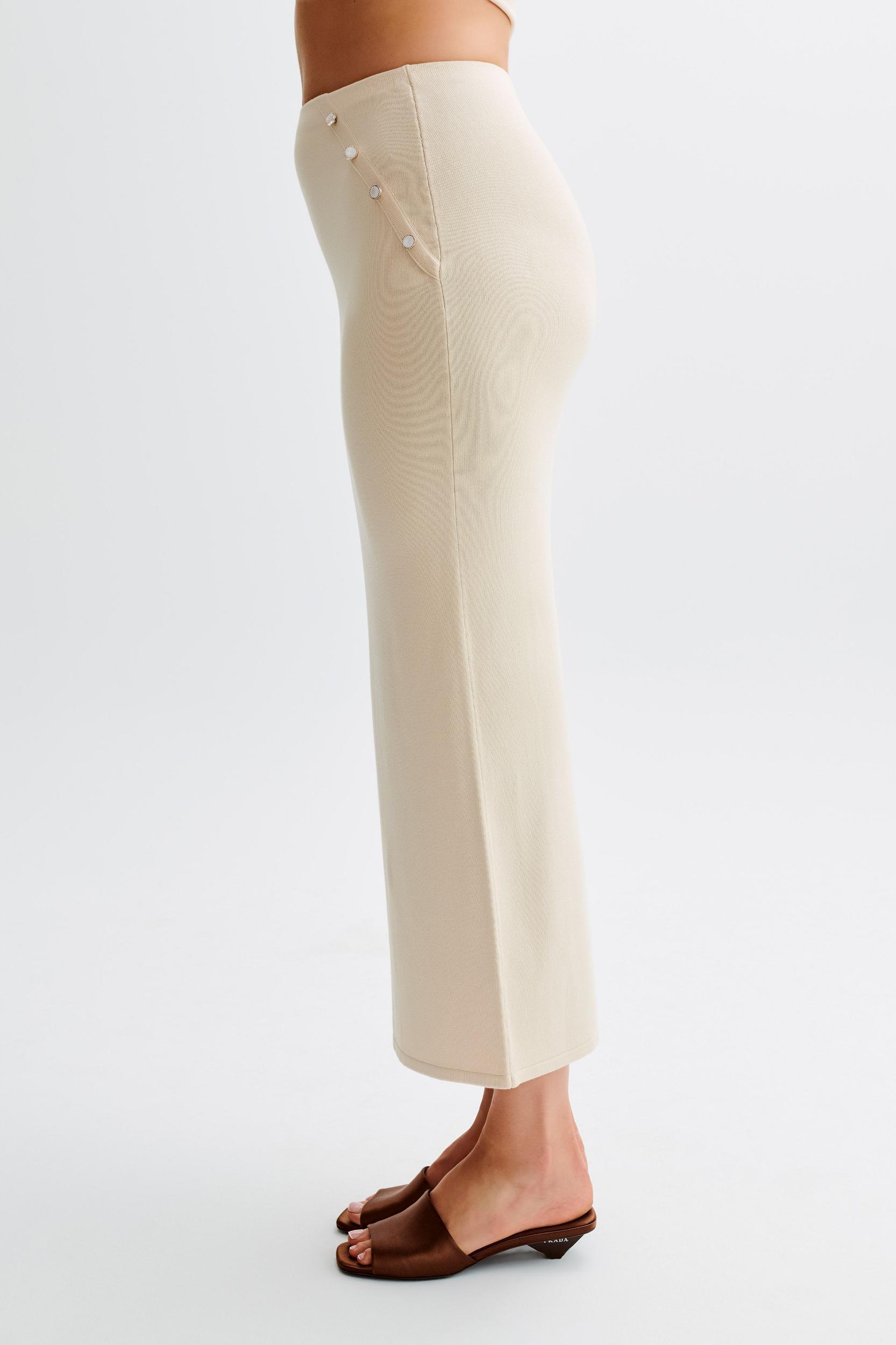 Maisie Buttoned Knit Maxi Skirt - Cream Product Image
