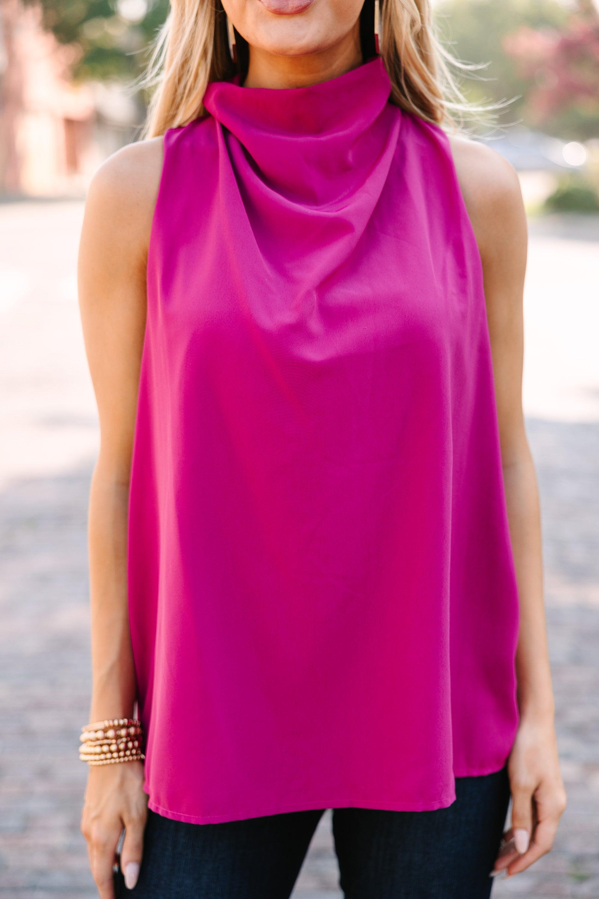 Tell Your Story Magenta Pink Cowl Neck Tank Female Product Image