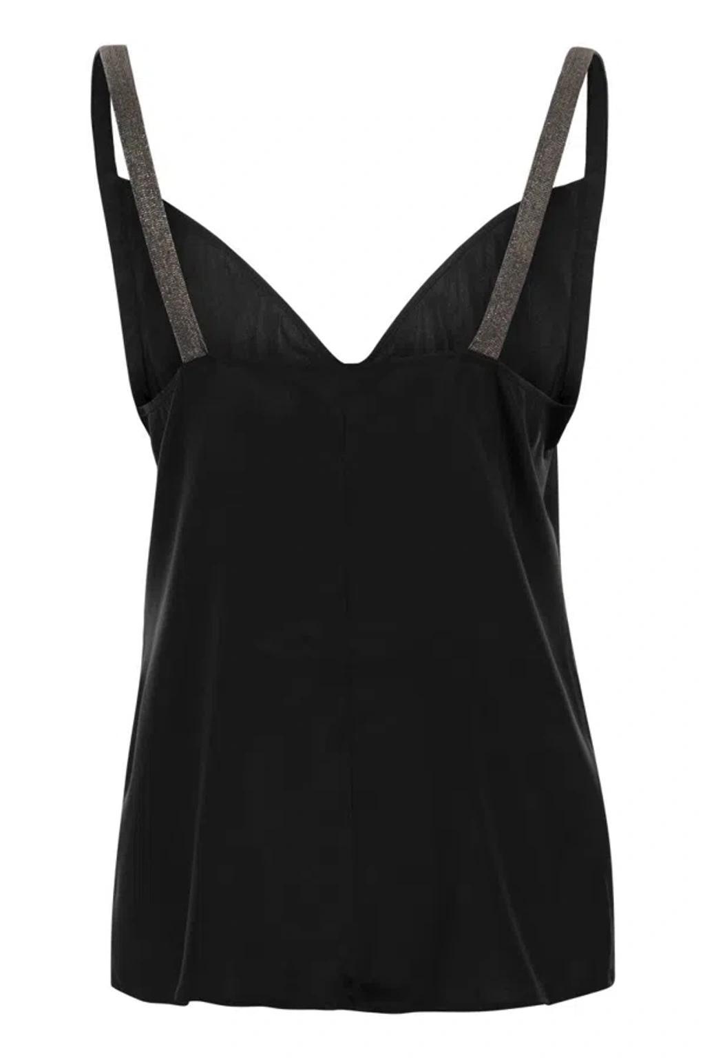 FABIANA FILIPPI Silk Top With Jewelled Straps In Black Product Image