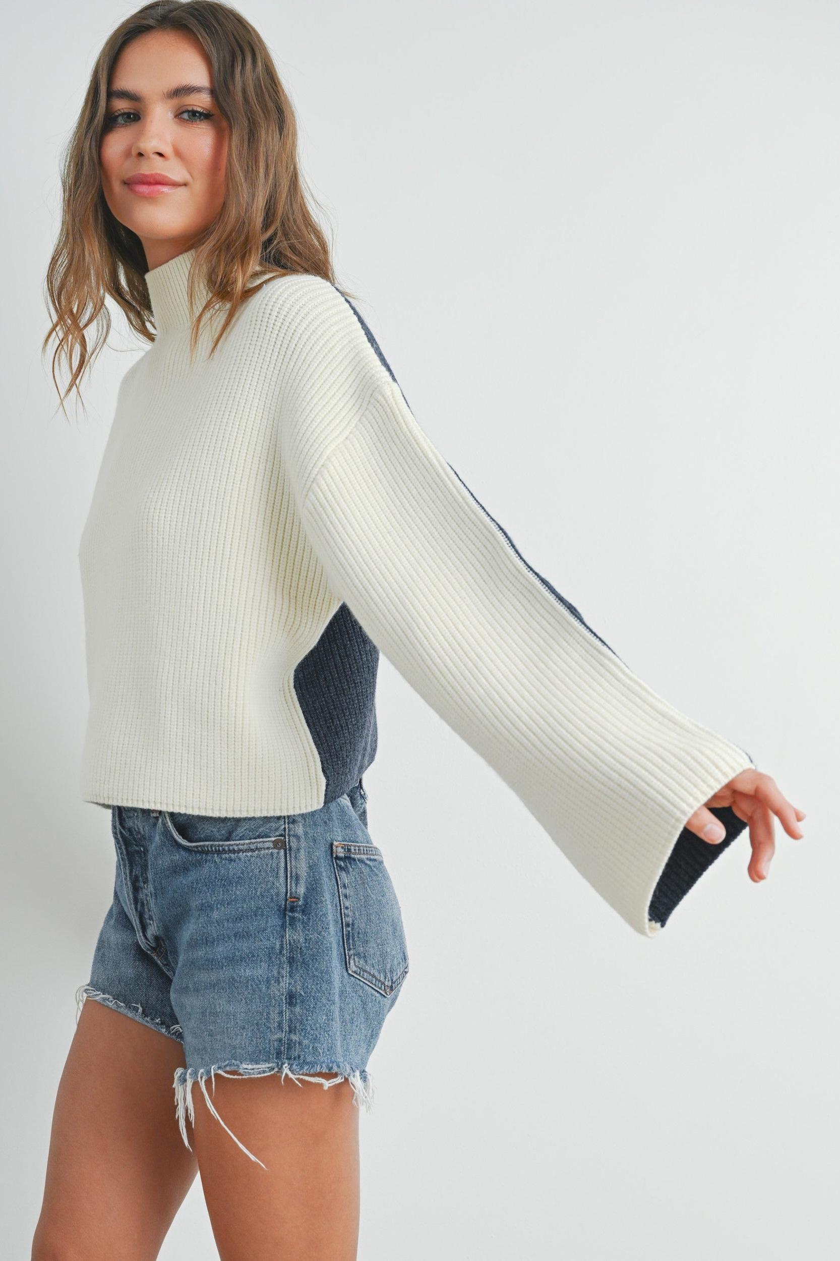 Two Tone Mock Neck Sweater Product Image