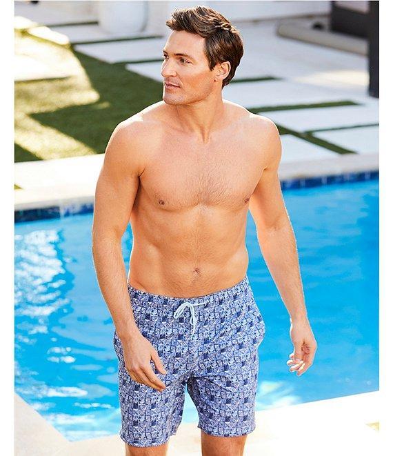 Caribbean Big & Tall Batik Geo 8#double; Inseam Swim Trunks Product Image