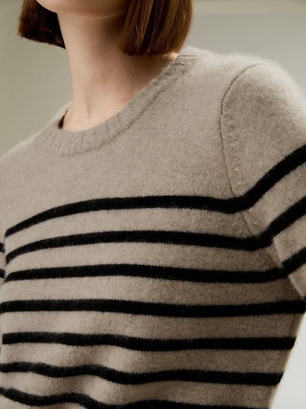Striped Round Collar Cashmere Sweater Product Image