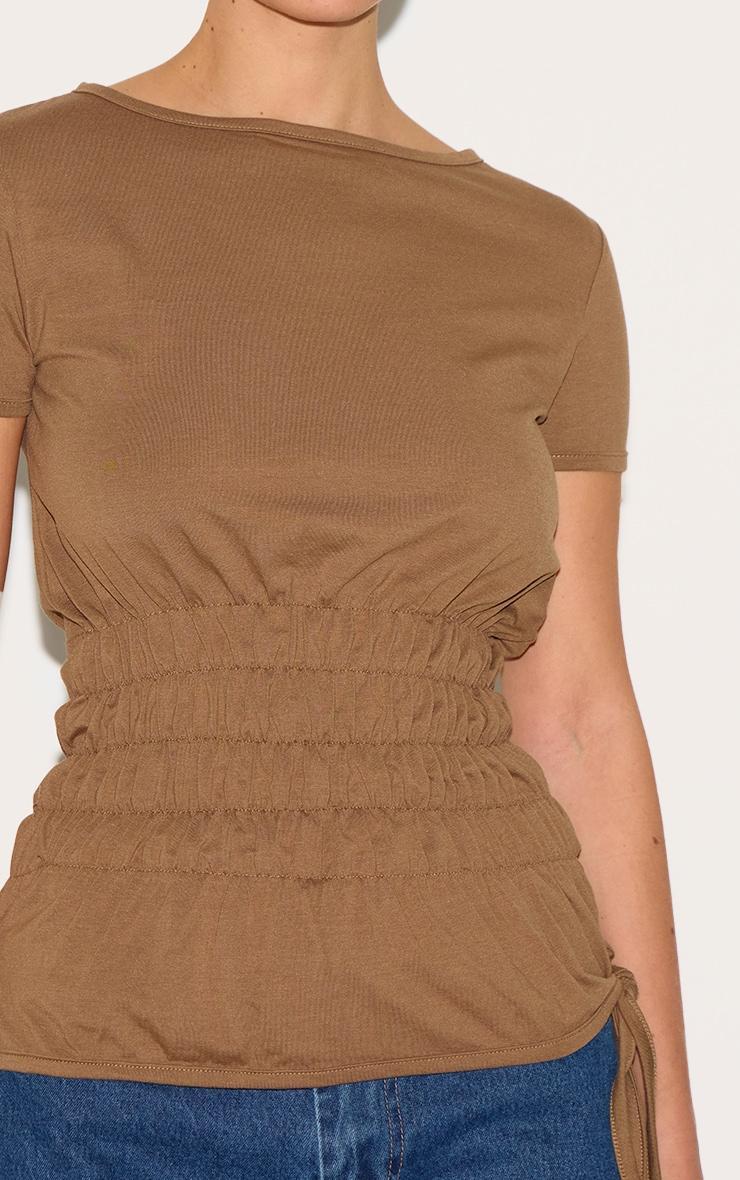 Mushroom Shirred Cap Sleeve T-shirt Product Image