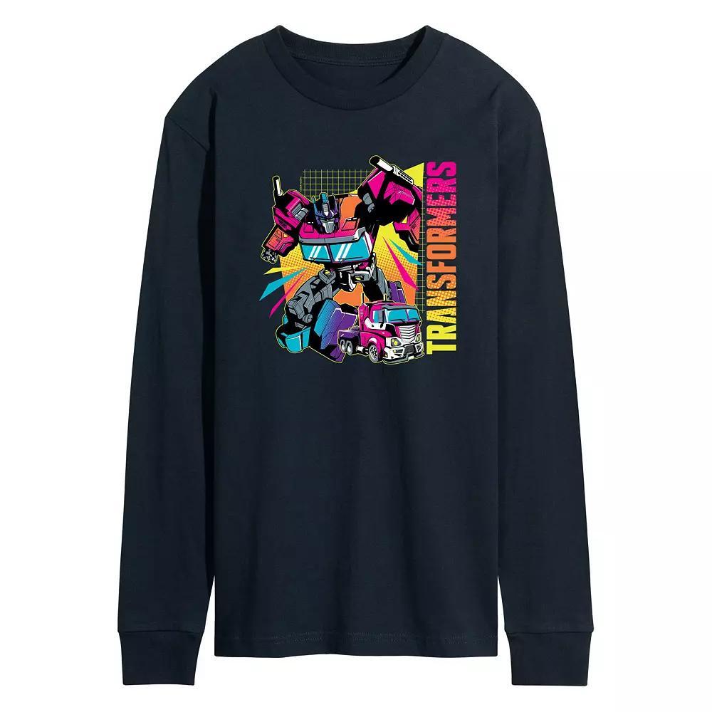 Men's Transformers Neon Halftones Long Sleeve Graphic Tee,  Product Image