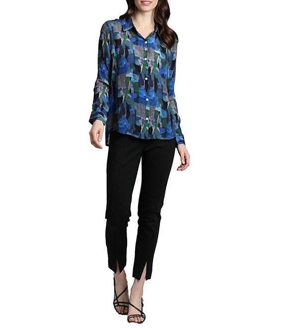 APNY Color Brushstrokes Collared Long Sleeve Button Up Top Product Image