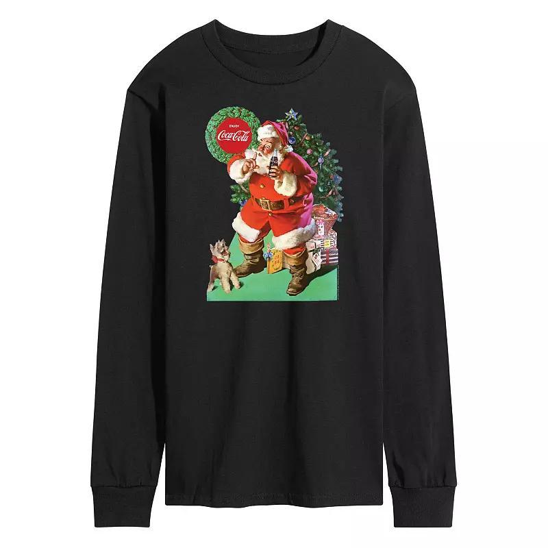 Mens CocaCola Vintage Santa With Dog Long Sleeve Graphic Tee Product Image